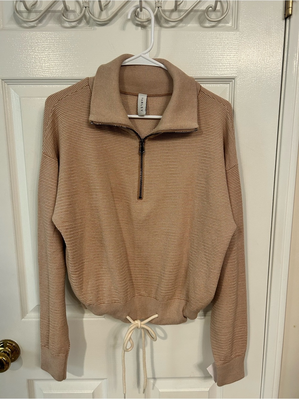 Varley Buckingham Oversized Pullover Quarter Zip in Praline & Ivory Size XS - Picture 3 of 7